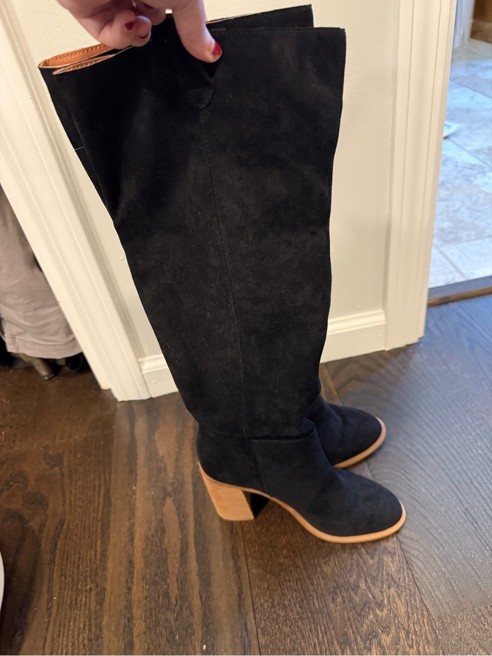 Vici Black Suede Over-The-Knee Block Heel Boots - Picture 2 of 4